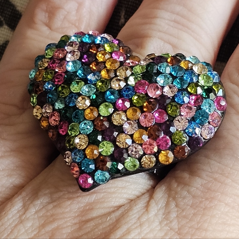 Multicolor Crystal Heart Stretch Ring